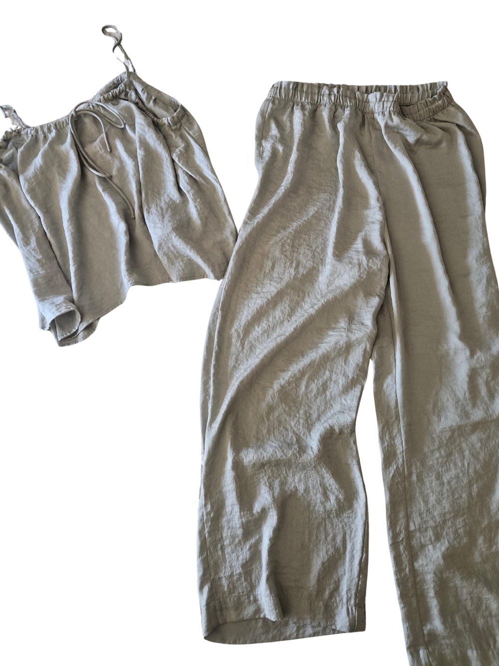 H&M Light Sage Color Silky looking Cami and Wide-Leg Pants Set
